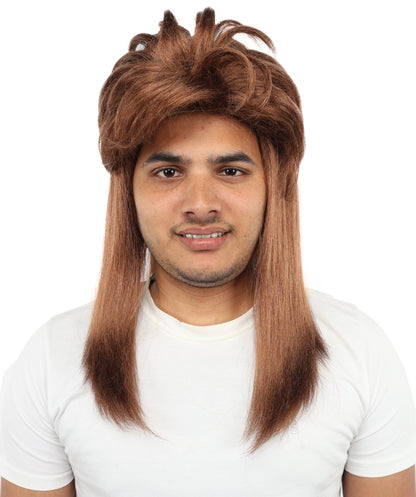 Men’s 70s Long Auburn Brown Hippie Wig | Adult Fancy Dress Retro Hairpiece | Ideal for Halloween, Cosplay or any Retro-themed Party