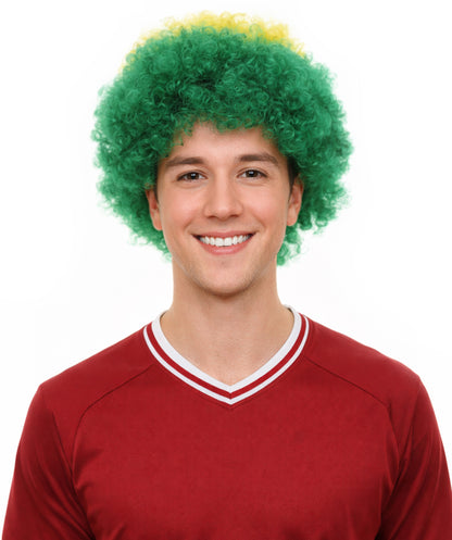 Brazil Flag Sport Afro Fun Wig | Jumbo Super Size Green Yellow Blue Wigs