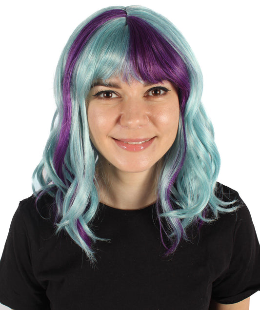HPO Women's Colorful Shoulder Length Highlight Wig | Perfect for Halloween | Flame-retardant Synthetic Fiber