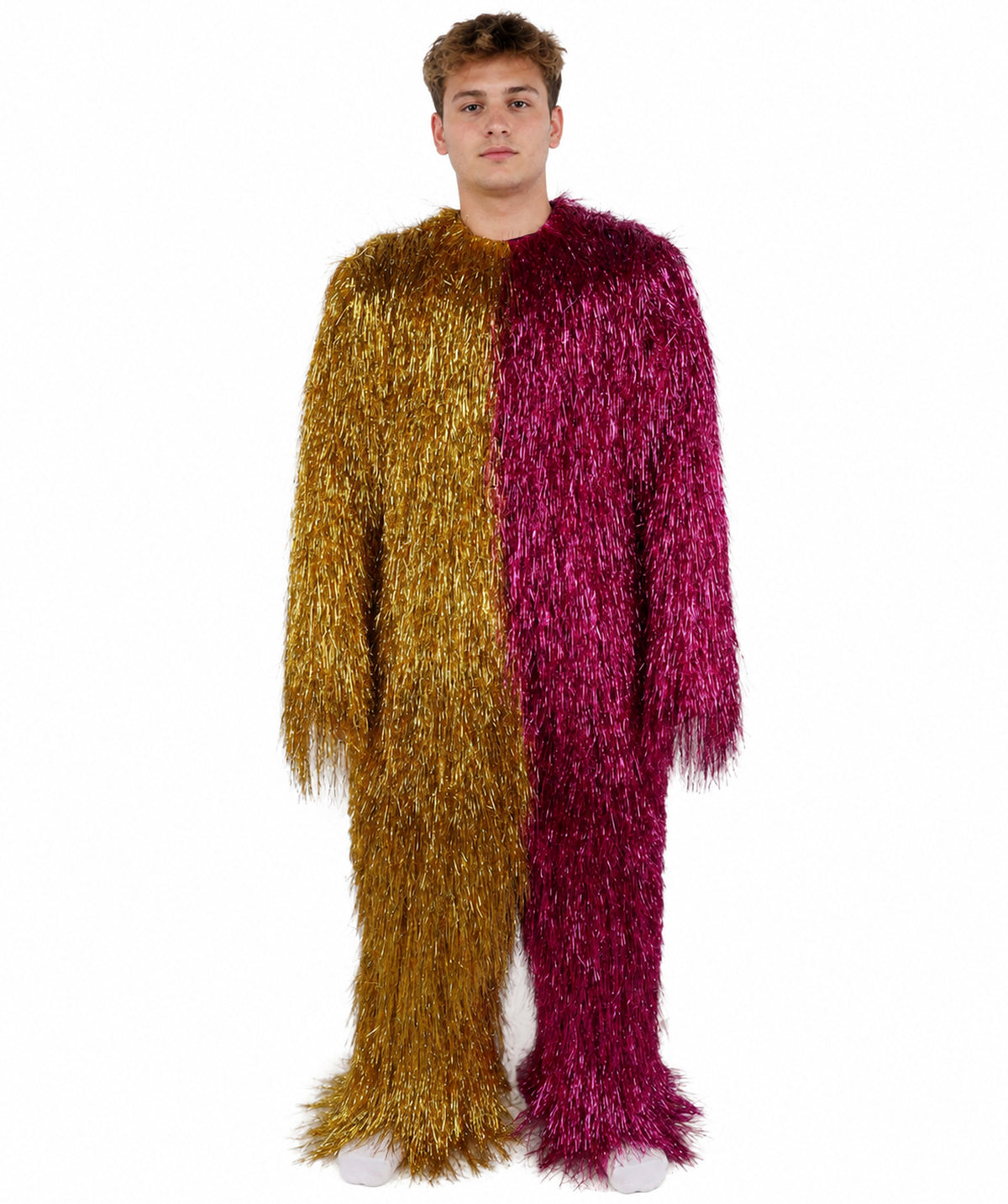 HPO Unisex Tinsel Hairy Two-Part Costume, Bundle & Mask Set | Full-Body Suit & Matching Mask | Long Hair Funny Costume for Halloween, Performers, Cosplay & Mascots