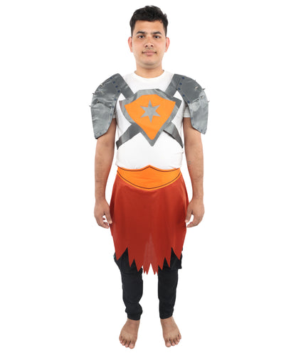 HPO Men's Tribal Warrior Costume – Grey Top & Brown Skirt | Fantasy Battle Outfit for Halloween, Cosplay, Parties