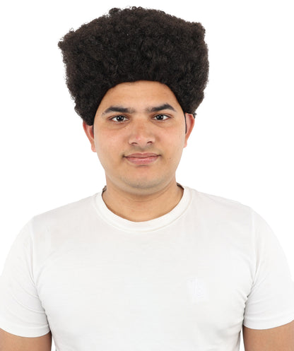 HPO Men’s Movie Character High Top Flat Brown Wig – Flame-retardant Synthetic Fiber | Retro Cosplay Hair for Halloween Party & Cosplay