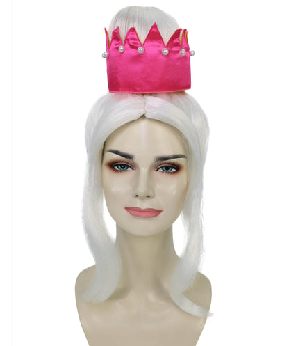 HPO Adult Women’s Long Straight White High Crown Fantasy Princess Wig | Ideal for Halloween | Breathable Capless Cap