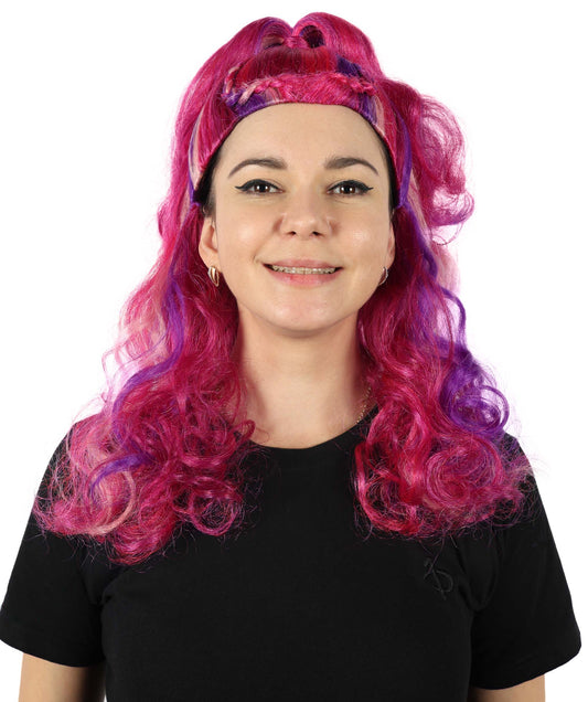 HPO Women's Kween Kong Drag Rainbow Wig | Voluminous purple  18-inch Long curly style | Ideal for party, Halloween, cosplay, theater, drag, performance, costume events