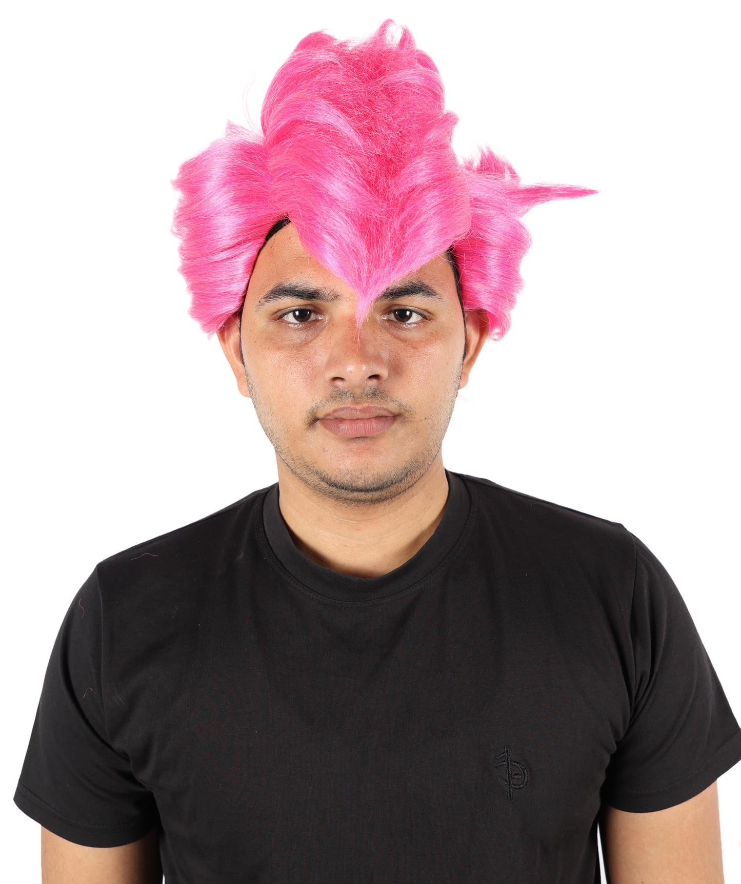 HPO Men’s Short Spiky Pink Wig | Anime-Inspired Voluminous Hairstyle | Adjustable Fit for Stage, Parties & Roleplay