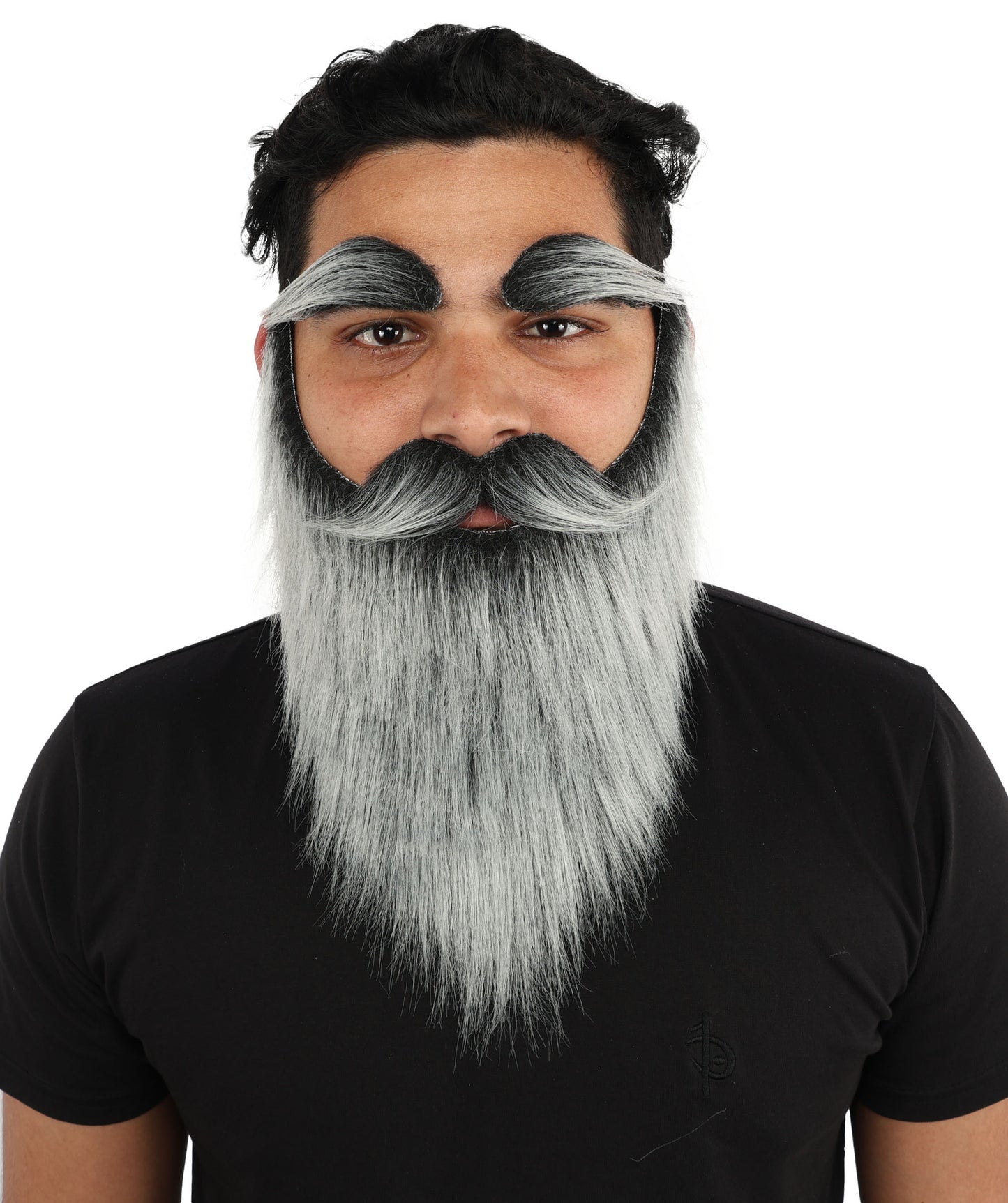 HPO Men's Full Artificial Beard Mustache & Eyebrow Set | Flame-Retardant Synthetic Fiber With Regular Cap | Ideal For Theater, Halloween And Cosplay