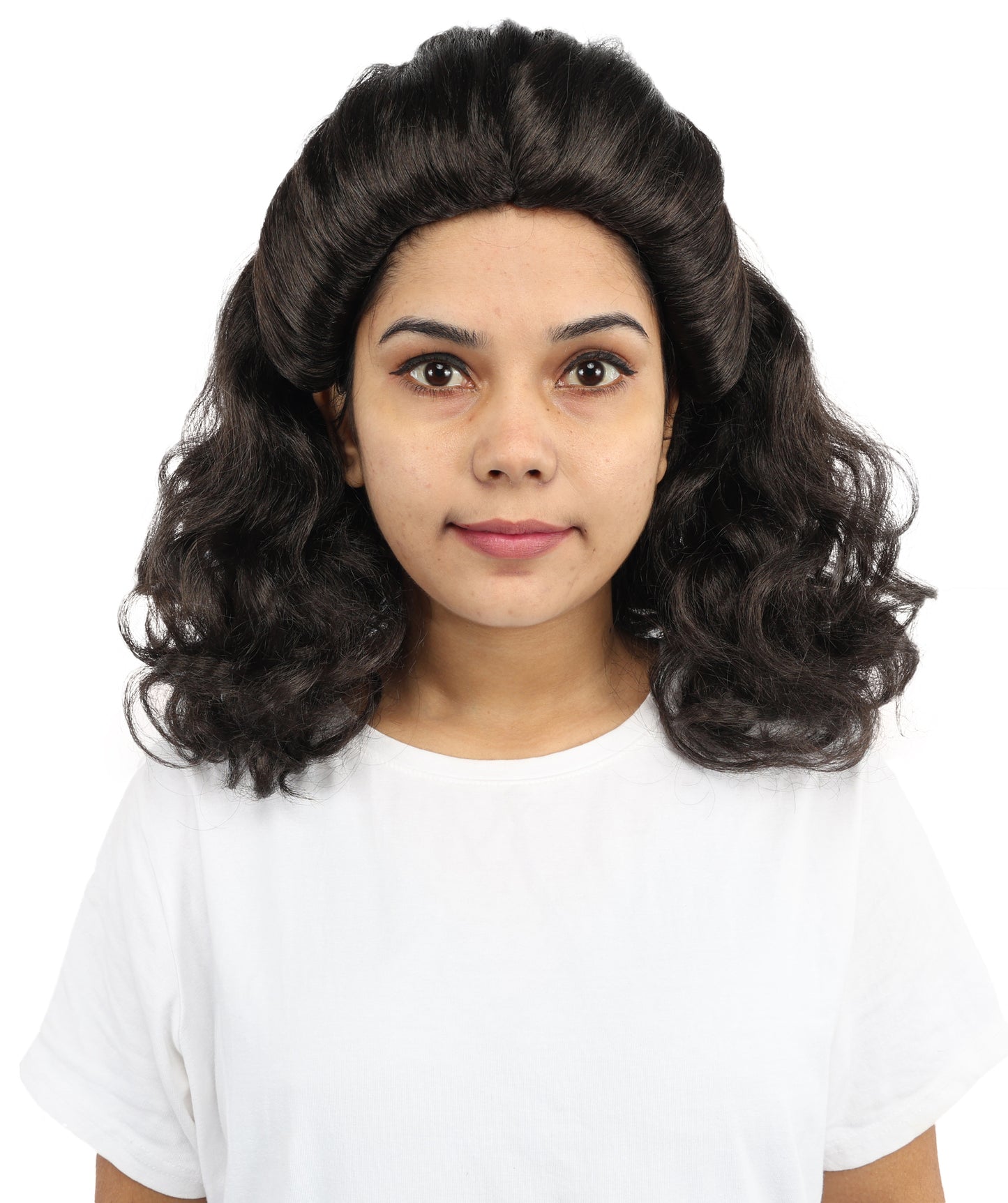 HPO Women's Wavy Dark Brown Curly Wig | Medium Length Textured Hair for  Fantasy Characters & Dress-Up | Cosplay Hairpiece Outfit for Party Looks, Themed Events