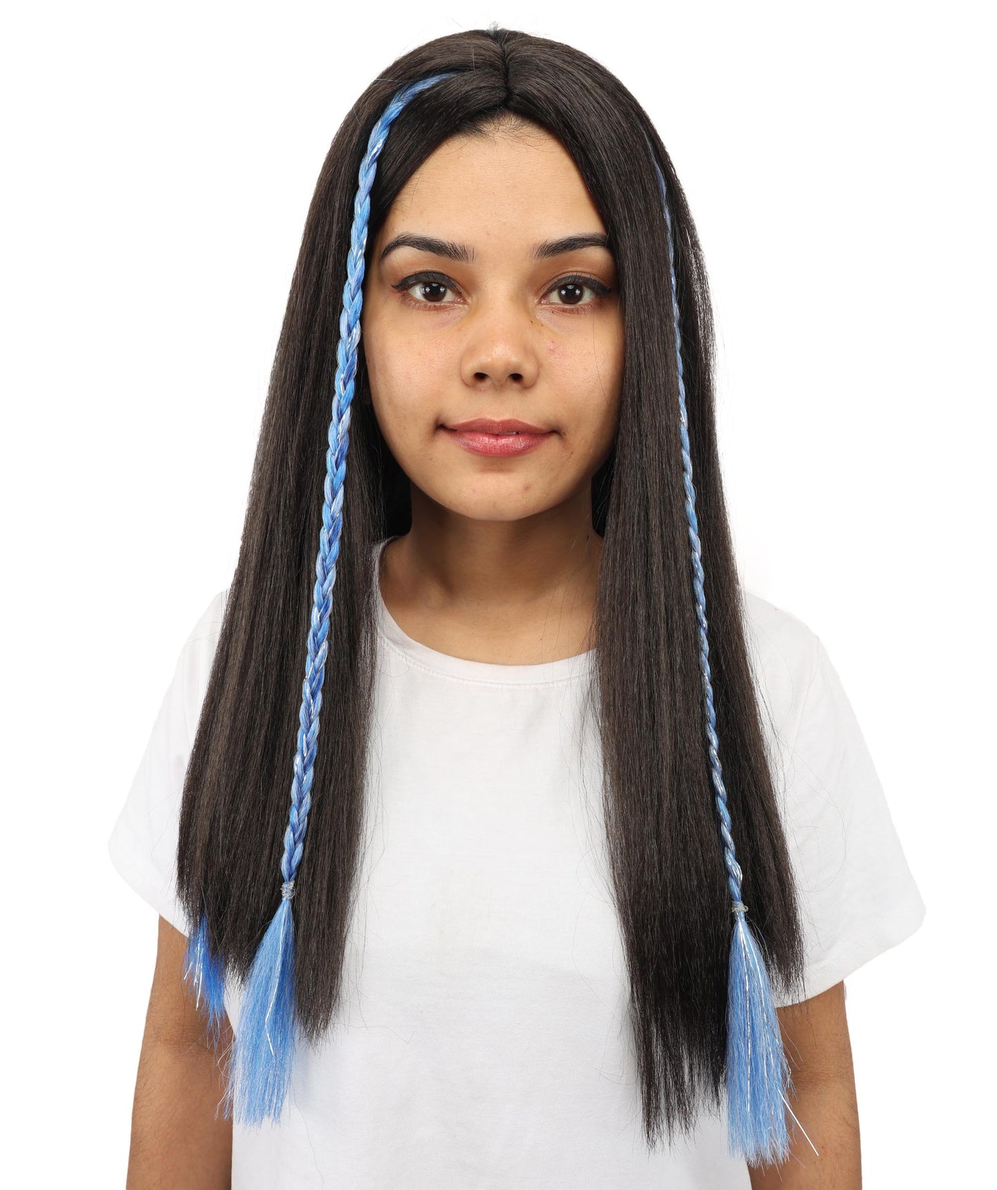 HPO Women's Sparkling Blue Tinsel Extension | Vibrant metallic blue hue, create of synthetic fiber and tinsel, long shimmering texture, clip-in base | Party, Halloween, theater, drag, performance, costume events