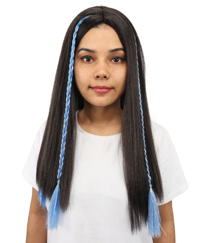 HPO Women's Sparkling Blue Tinsel Extension | Vibrant metallic blue hue, create of synthetic fiber and tinsel, long shimmering texture, clip-in base | Party, Halloween, theater, drag, performance, costume events