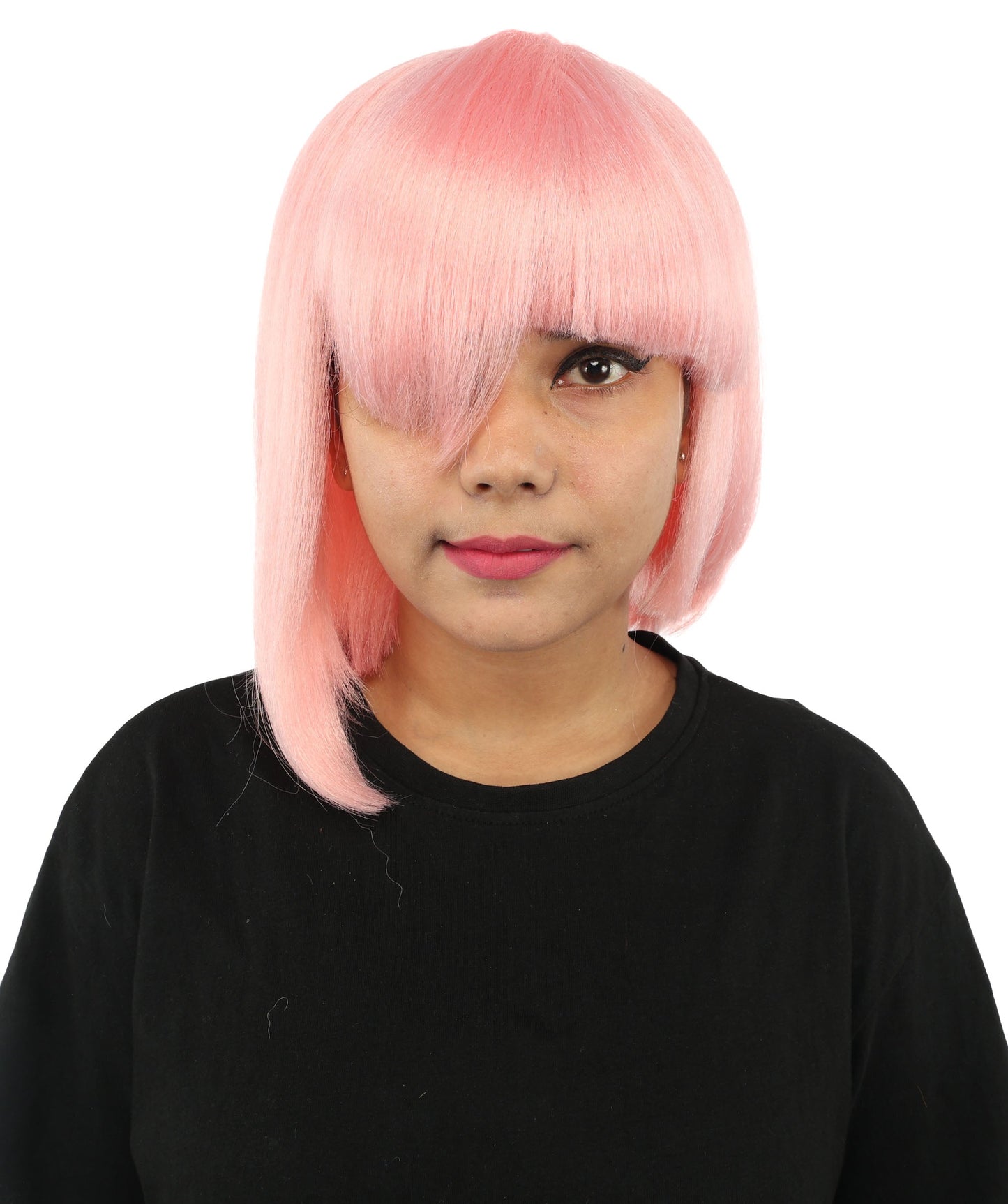 HPO Adult Women's Asymmetrical Bangs Bob Wig | Multiple Color Options | Create of synthetic fiber, sleek straight volume, breathable capless base | Party, Halloween, theater, drag, performance, costume events