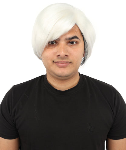 HPO Men's Short Dramatic Texture Wig | White with a striking black undercut, multi-layered messy styling | Halloween, cosplay, drag, theatrical performances, and themed parties
