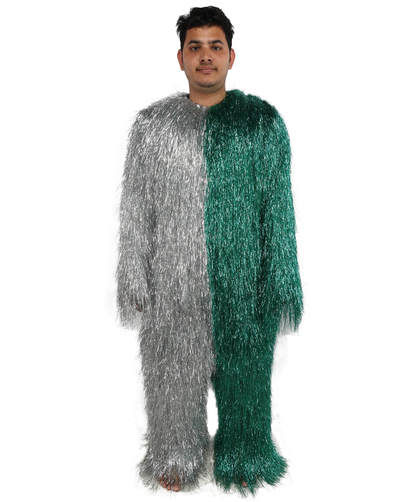 HPO Unisex Tinsel Hairy Two-Part Costume, Bundle & Mask Set | Full-Body Suit & Matching Mask | Long Hair Funny Costume for Halloween, Performers, Cosplay & Mascots