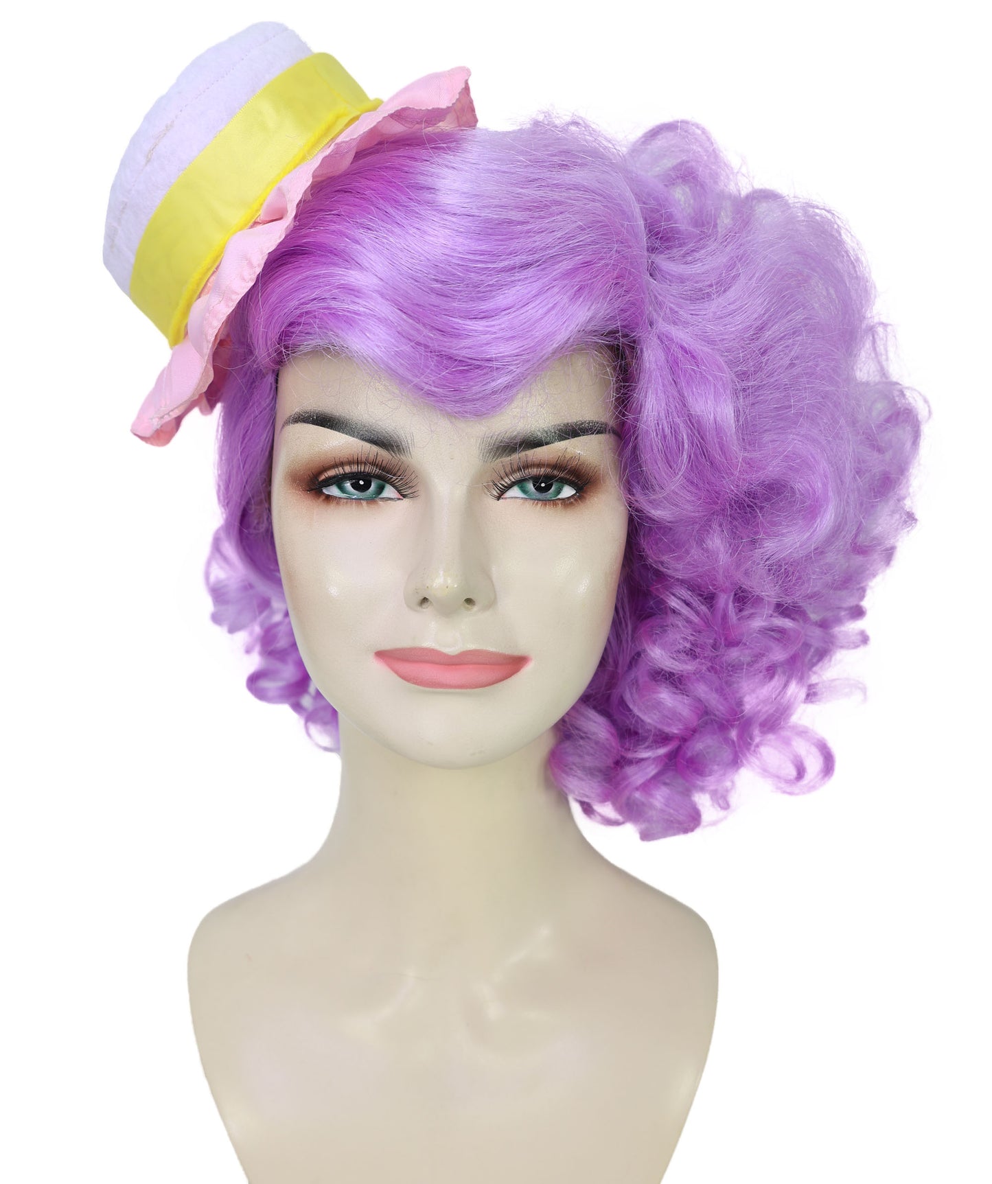 HPO Women’s Candy-Themed Curly Purple Wig | Voluminous Costume Hairpiece for Halloween, Cosplay and Themed Parties | Capless Cap Design