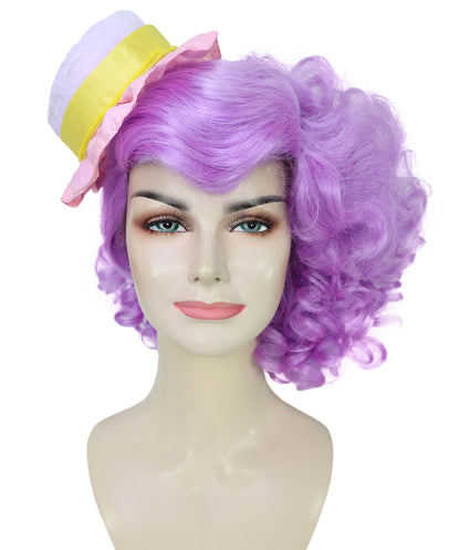 HPO Women’s Candy-Themed Curly Purple Wig | Voluminous Costume Hairpiece for Halloween, Cosplay and Themed Parties | Capless Cap Design