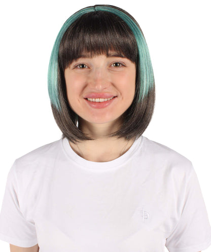 HPO Women's Anime Grey Mixed Blue Short Halloween Wig | Perfect for Halloween| Flame-retardant Synthetic Fiber