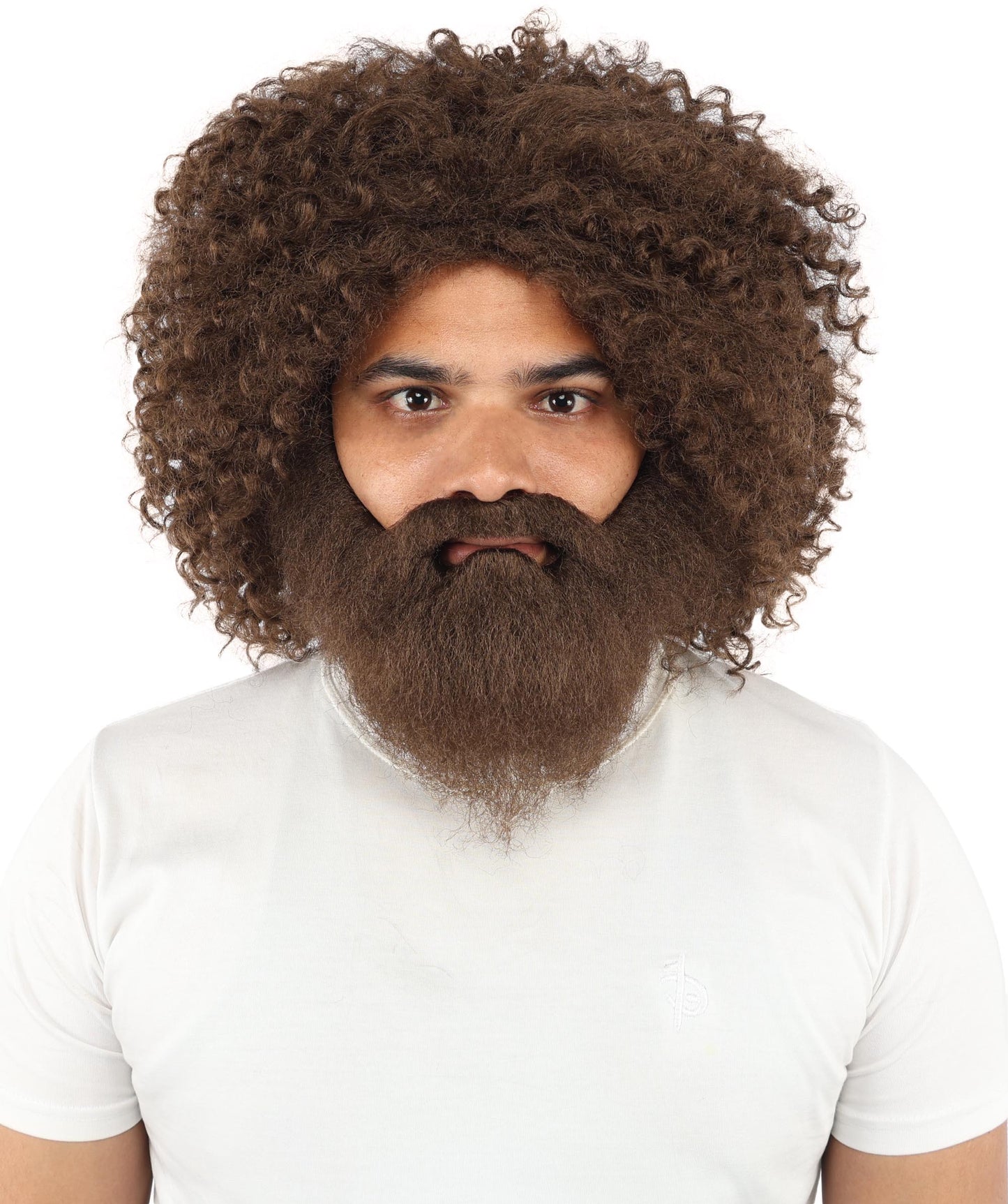 HPO Men's Wild Caveman Orange Wig Beard & Mustache Set | Massive Frizzy Orange Afro and Full Beard Set with Messy Texture | Prehistoric Costume, Viking Cosplay, Halloween, and Funny Party Props