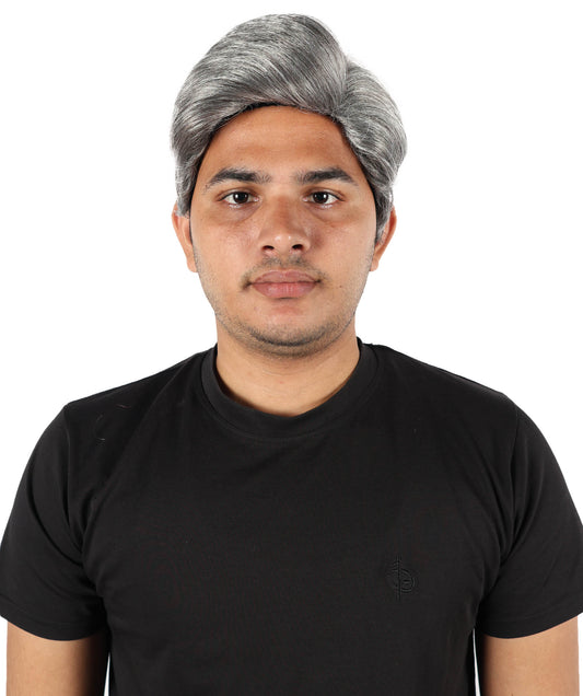 HPO Pompadour-Style Men’s Wig | Short Dark Gray Synthetic Hairpiece for Cosplay, Halloween, Themed Events, and Stage Performances