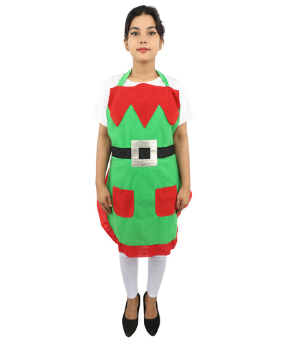 HPO Festive Holiday Helper Fabric Apron for Adults | Red & Green Christmas Cooking Apron | Holiday Baking and Craft Outfit with Adjustable Straps