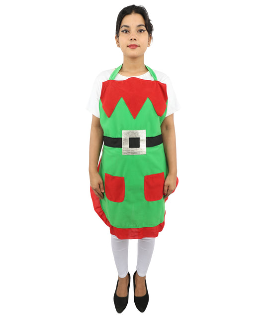 HPO Festive Holiday Helper Fabric Apron for Adults | Red & Green Christmas Cooking Apron | Holiday Baking and Craft Outfit with Adjustable Straps