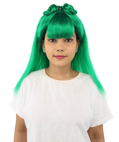 HPO Women's Brown & Pink Half Updo Bangs Wig | Create of synthetic fiber, blunt fringe with top bow, breathable base | Party, Halloween, theater, drag, performance, costume events