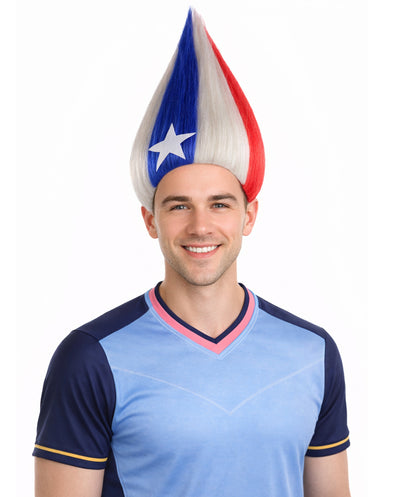 USA Star Troll | Unisex Patriotic Red White and Blue Troll Wig with Star | Premium Breathable Capless Cap
