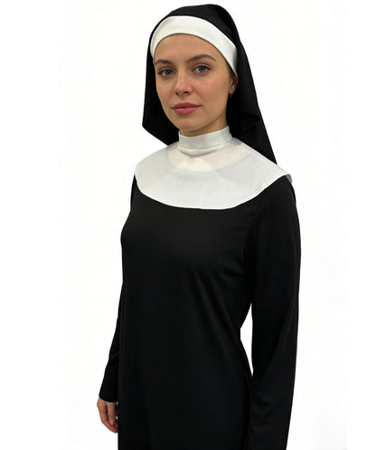 HPO Women's Traditional Nun Costume | Classic black and white jersey construction featuring a dress, headband, and neckerchief | Ideal for party, Halloween, cosplay, theater, drag, performance, costume events