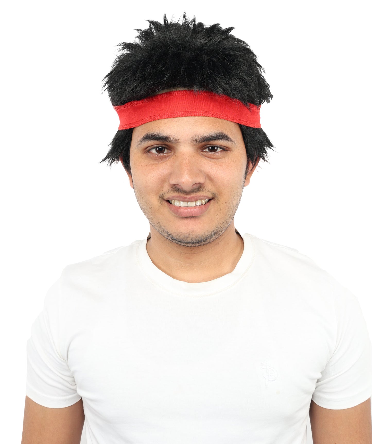 HPO Black Spiky Wig with Red Headband | Short Cosplay Hair for Men | Synthetic Fiber | Anime Outfit for Halloween, Events & Roleplay
