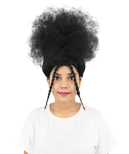 HPO Women’s Afro Puff Black Wig with Natural-Textured Curls | High-Puff Synthetic Wig for Halloween and Cosplay | Capless Design | Soft Volume & Style for Festival Fashion