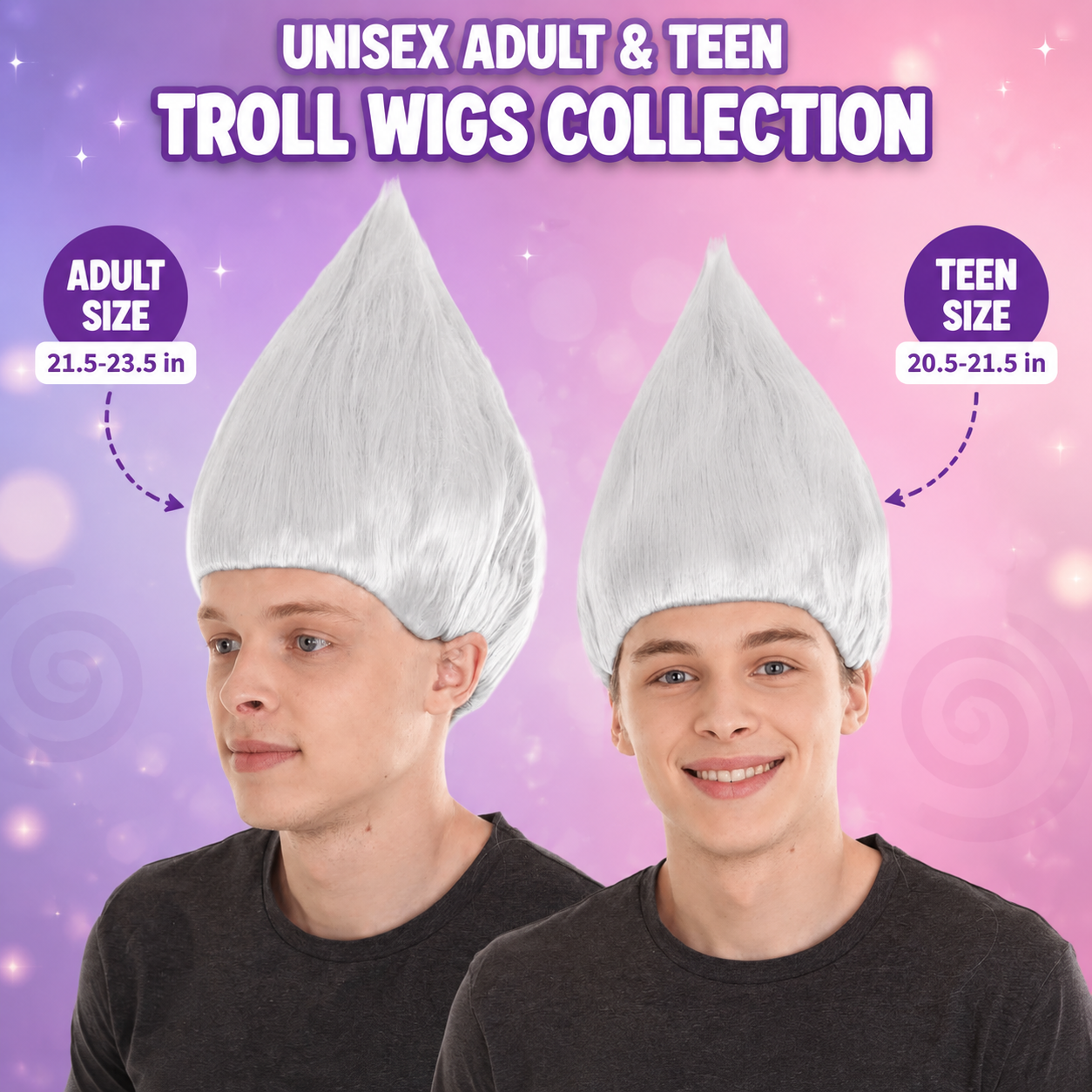 HPO Unisex Troll White Wig Bundle for Adult & Teen Classic Spiked Synthetic Hair - Fantasy Hairstyle with A Bold Upright Tall Shape Ideal for Halloween Cosplay Events & Themed Dress-Up