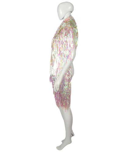 HPO Unisex White Holographic Unisex Tinsel Jacket Costume