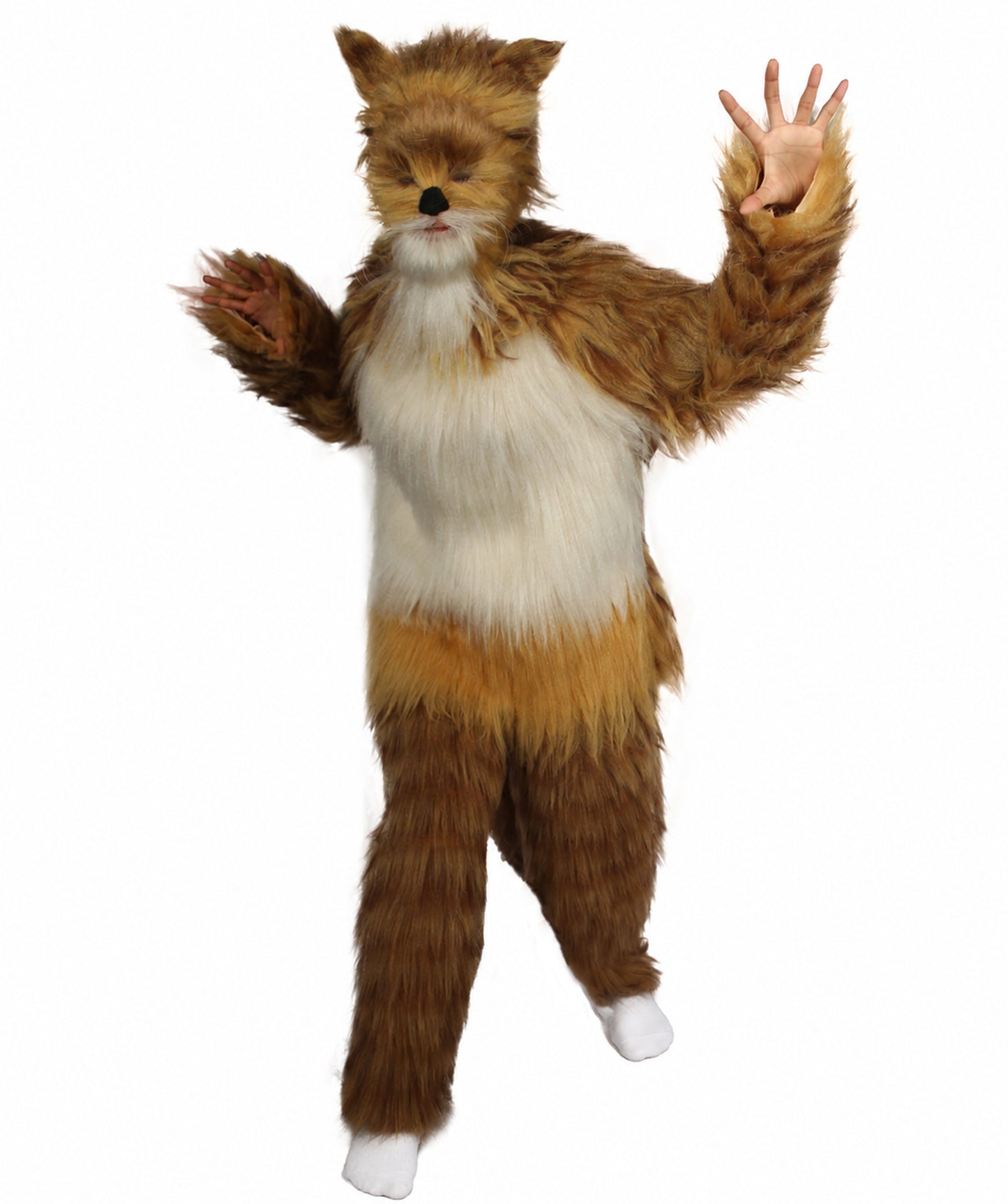 Furry Fox Collection Costume | Women's White and Orange Straight Long Furry Fox Fancy  Costume with Tail