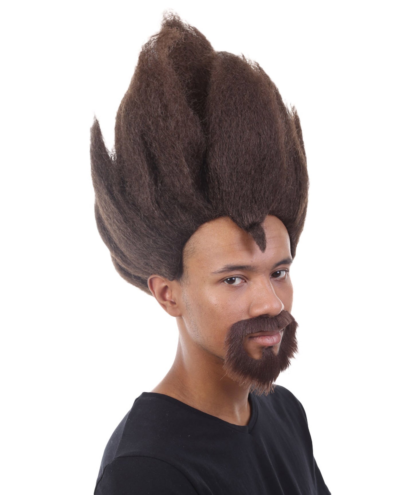 Anime Wig and Full Beard Set | Brown Spike TV/Movie Wigs | Premium Breathable Capless Cap