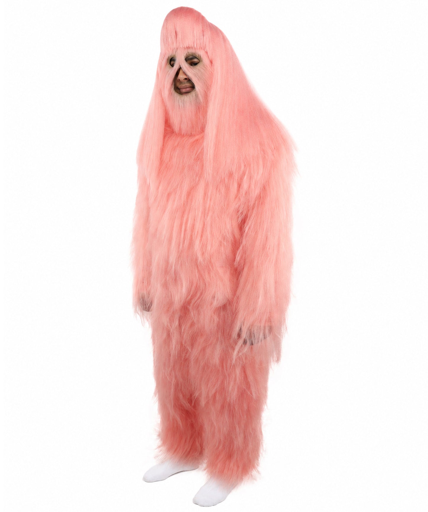 HPO Unisex Extreme Hairy Person Costume, Mask and Bundle - Full-Body Hair Suit Extra-Long Ash Brown Costume Wig for Halloween, Cosplay & Parties