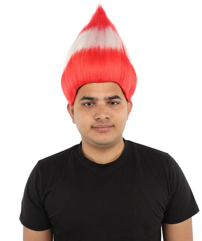 HPO Unisex Austria Flag Troll Wig | 15 Inch Upright Spiked Red White Stripe Design | Sports Event National Holiday Parade Soccer Match Fan Gear
