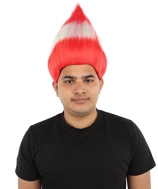 HPO Unisex Austria Flag Troll Wig | 15 Inch Upright Spiked Red White Stripe Design | Sports Event National Holiday Parade Soccer Match Fan Gear