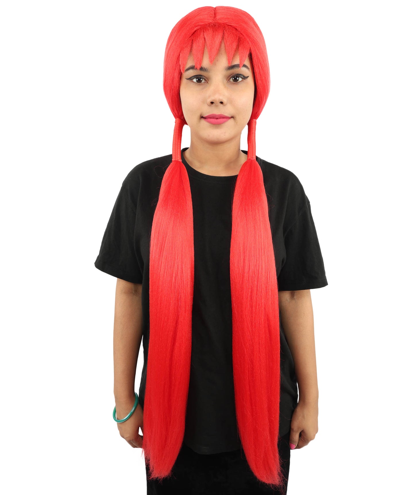 HPO Women's Extra Long Pigtail Wig | Multicolor Options | Floor Length Straight Twin Tails with Bangs, Heat Friendly Synthetic Fiber & Adjustable Cap | Halloween, Fairy Roleplay, Magical Girl Theme, Theater & Carnival