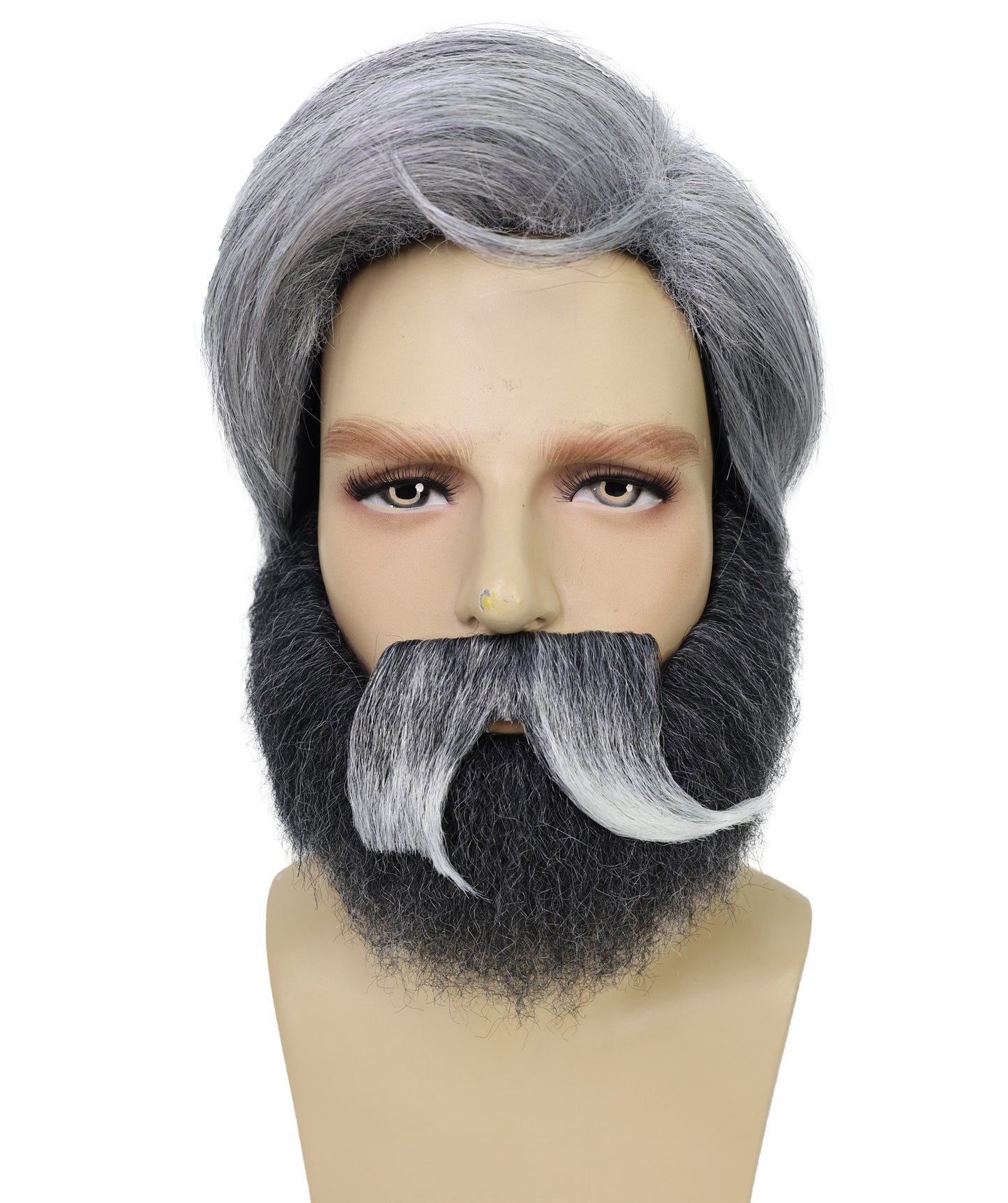 HPO Men's Grey,Salt & Pepper Wig, Beard and Mustache Set | Salt & Pepper Hair Accessories for Old Man Look | Halloween, Costume Parties, Stage Acts & Themed Events