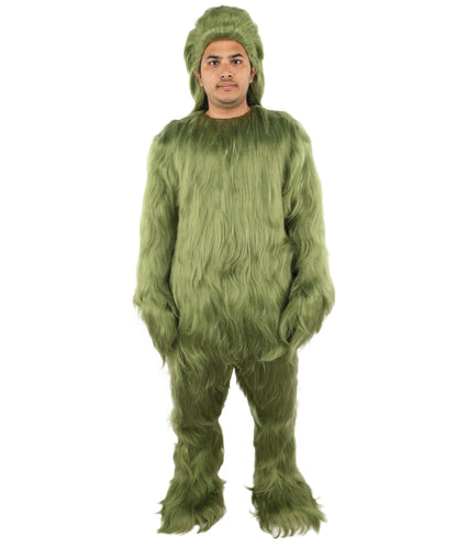 Furry Monster Grinch Christmas Olive Green Santa Costume, Ideal for Halloween