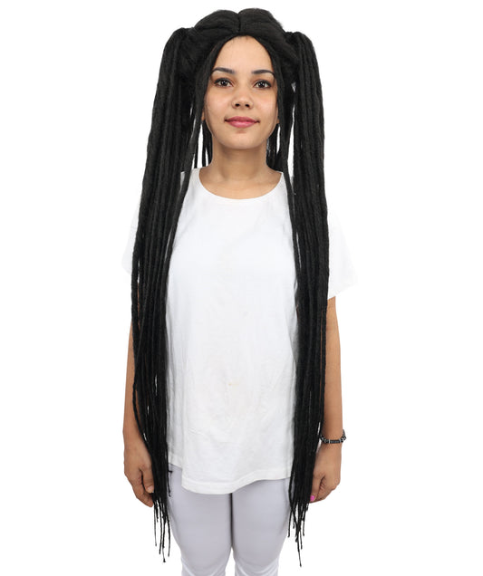 HPO Adult Women's 41" Extra Long Dreadlock Lace Wig | Synthetic Flame-Retardant Fiber | Adjustable Cap for Halloween, Cosplay & Festivals