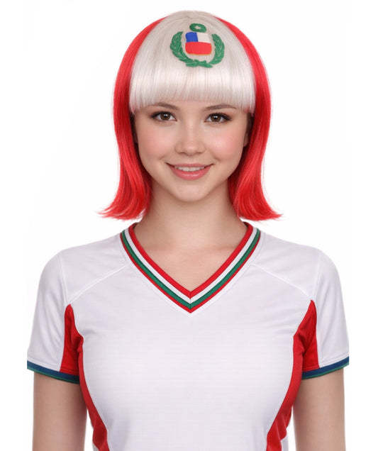 Peru Flag Sport Party Bob Wig | National Pride White Red | Premium Breathable Capless Cap