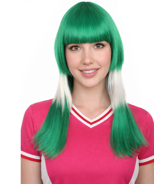 Saudi Arabia Flag Sport Party Long Bob Wig | White Green Middle East | Premium Breathable Capless Cap
