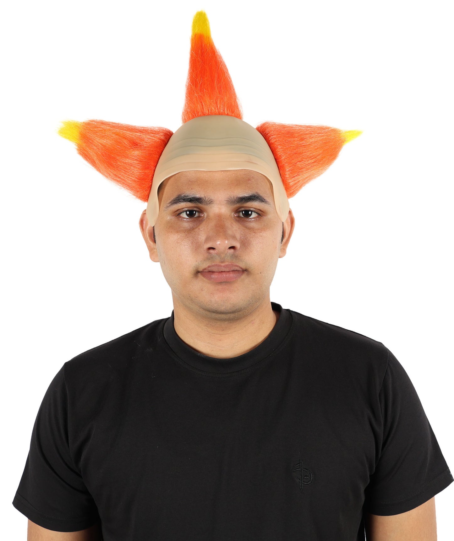 HPO Men's Dark Circus Clown Wig | Wild Orange & Yellow Mixed Straight Hairstyle with Frizzed Volume | Synthetic Wig for Halloween, Cosplay, Parties & Stage