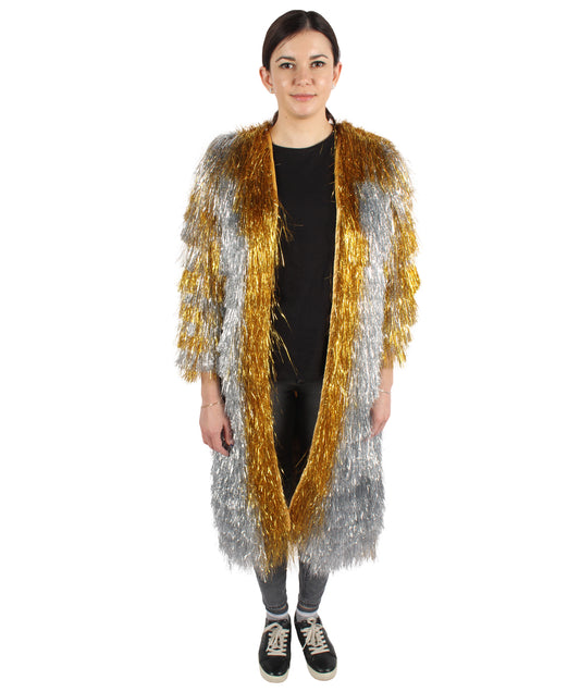 HPO Women's Gold & Glitter Thin Tinsel Trenchcoat, Perfect for Halloween