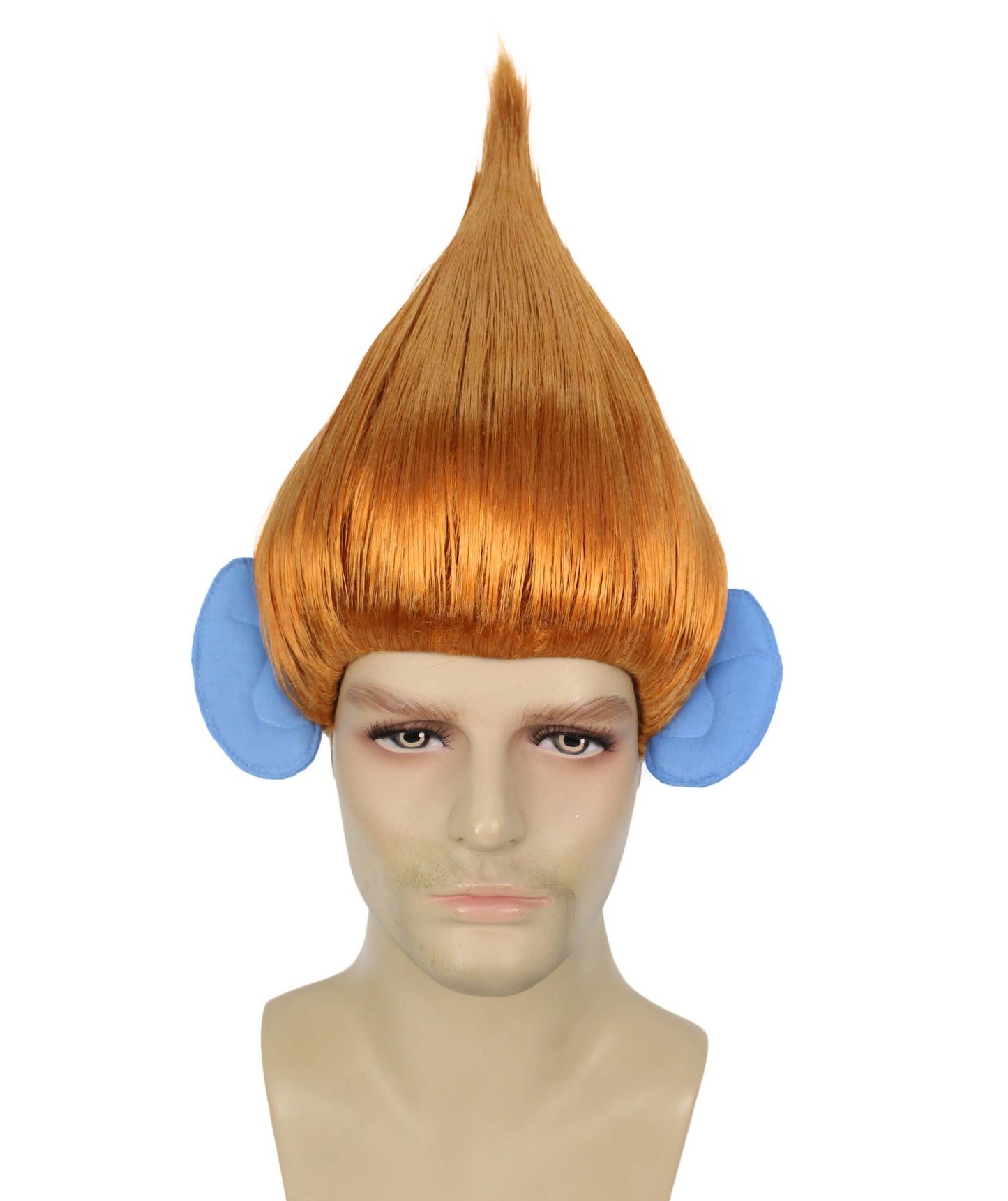 HPO Men's Pointy Diamond Guy Troll Wig with Blue Ears,Multiple Color,Flame-Retardant Synthetic Fiber