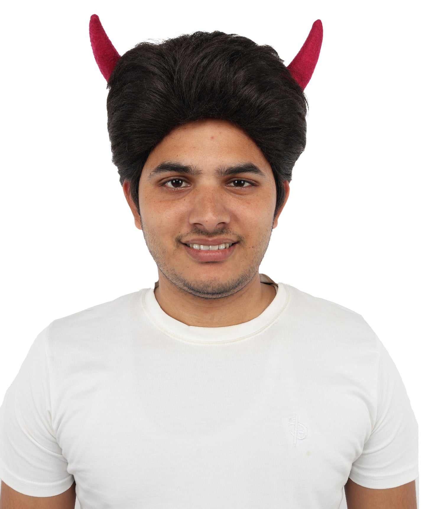 HPO Adult Men's Fantasy Demon Cosplay Wig with Horns | Spiky Dark Brown Synthetic Hairpiece | Adjustable Cap for Halloween, Parties, Stage & Roleplay