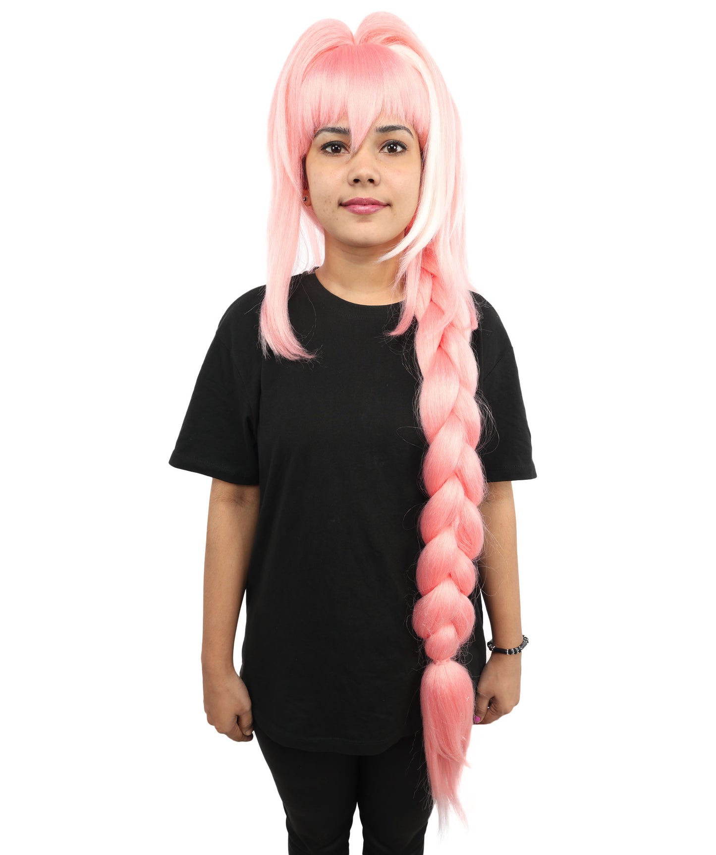 HPO Women's  Anime Extra Long Pink Wig | Soft Synthetic Fiber Hairpiece | Adjustable Inner Straps Cap | Lightweight Cosplay Wig for Stage, Roleplay & Costume Events