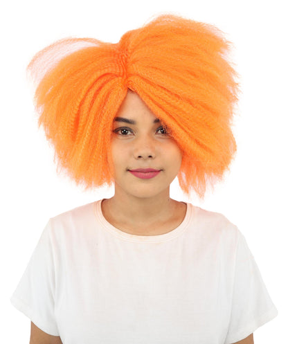 HPO Women’s Horror Doll Character-Inspired Spiky Orange Wig | Short Scary Hairpiece | Ideal for Halloween Costume Cosplay