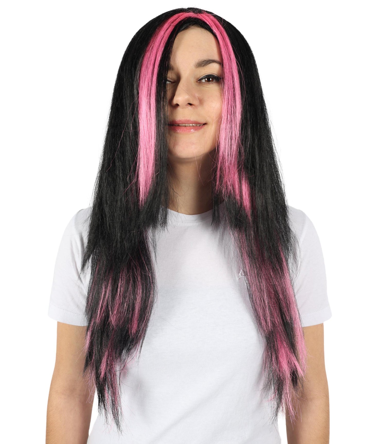 HPO Women's Hot Sell Fashion Long Black & Pink Mix Straight Hair Wigs | Stylish & Trendy Wig for Daily Wear, Parties Cosplay |Comfortable & Lightweight