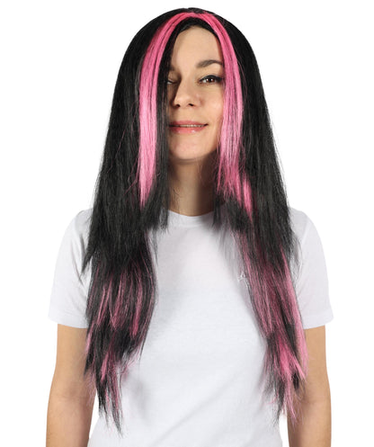 HPO Women's Hot Sell Fashion Long Black & Pink Mix Straight Hair Wigs | Stylish & Trendy Wig for Daily Wear, Parties Cosplay |Comfortable & Lightweight