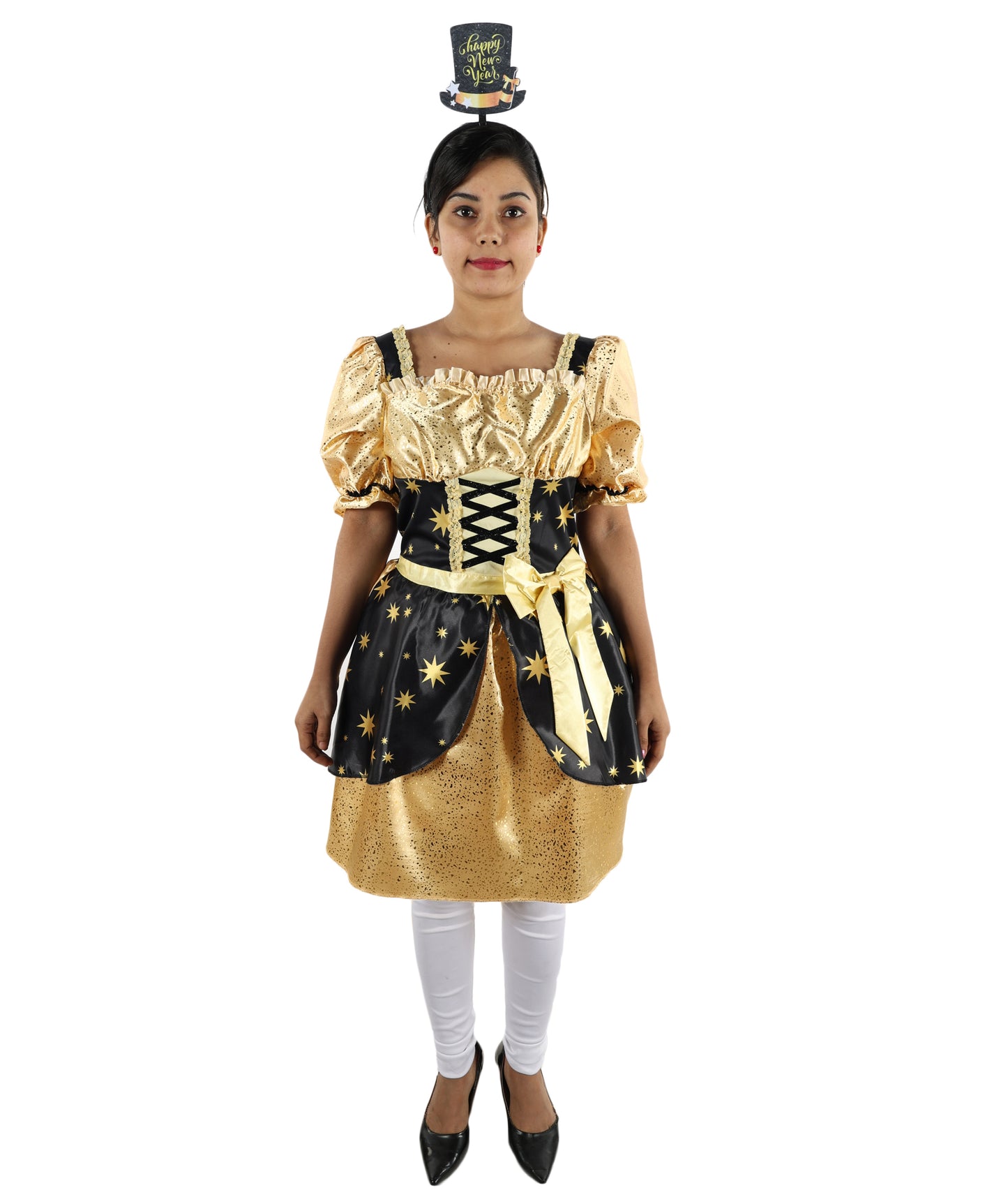 HPO Women’s Golden Warrior Dress Costume with Headband | Elegant Historical Style Outfit | Ideal for Parties and Events